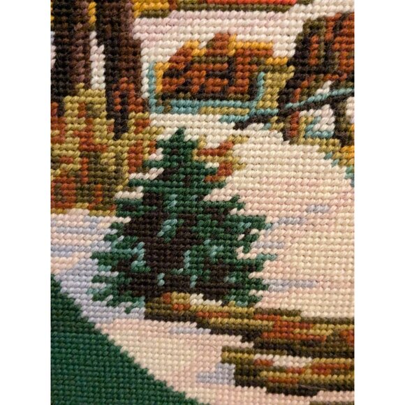 Vintage Framed Needlepoint Cross Stitch Winter Scene With Horse & Cottage - Picture 11 of 14